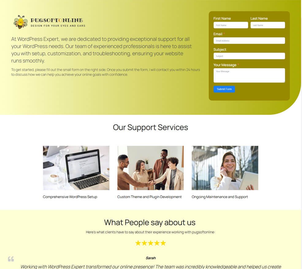 WordPress landing page design by Pugsoftonline
