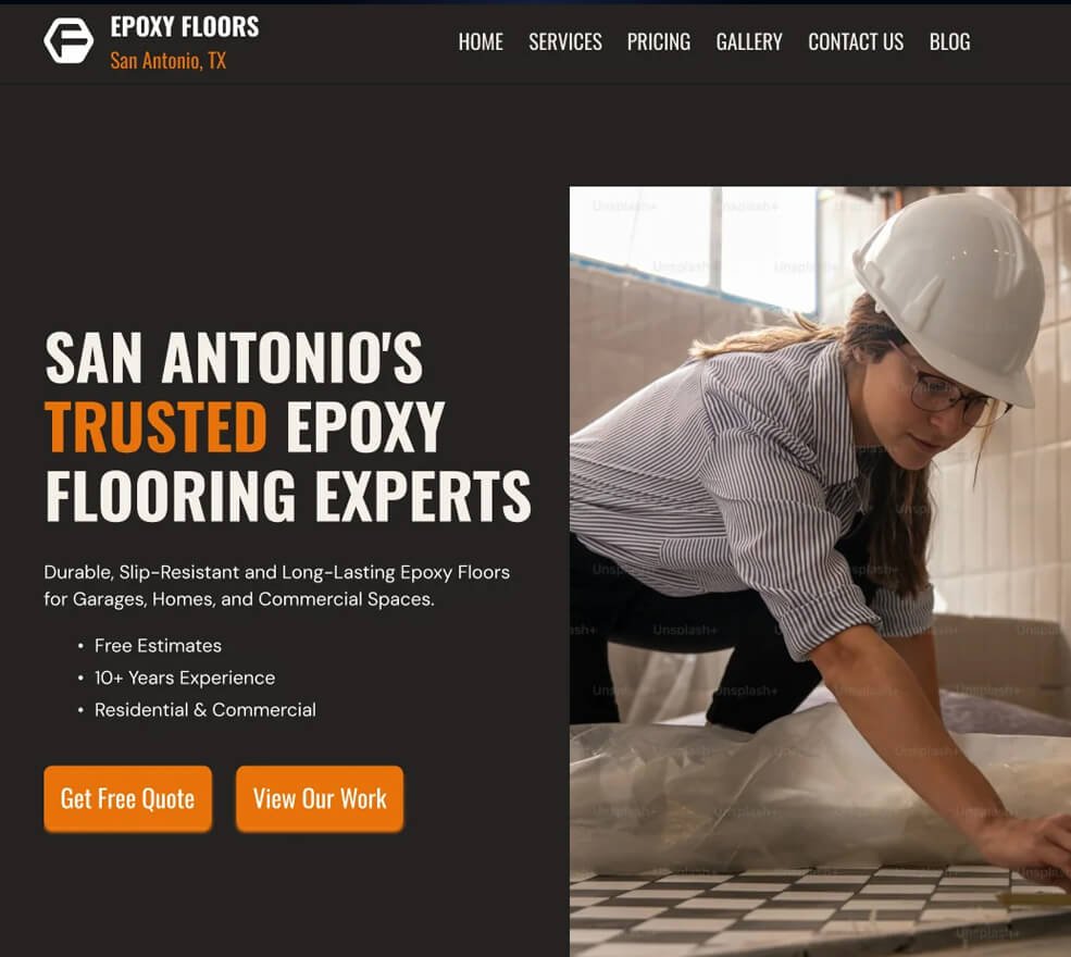 Modern Epoxy Flooring Website Landing Page Design for Small Business